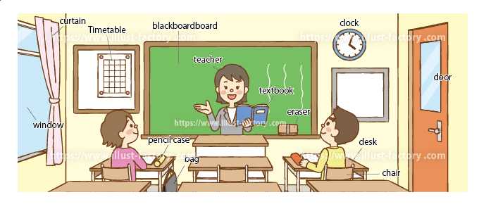 小学校英語の教材教科書イラスト：教室