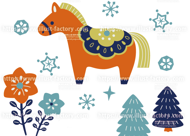 北欧風デザイン　馬のイラスト　年賀状用素材