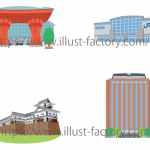石川県の地図上に配置する建物のイラスト制作