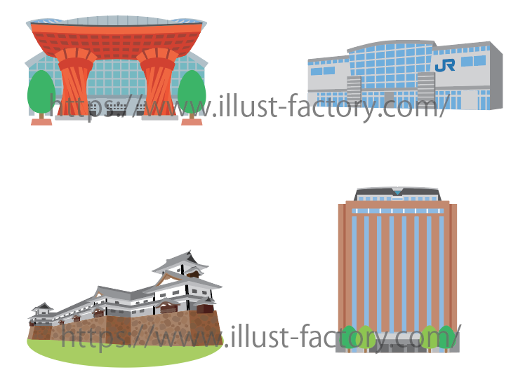 石川県の地図上に配置する建物のイラスト制作 お仕事紹介 質問解決ブログ イラスト制作の株式会社アット