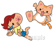 A01-41 怒るネコと女の子のイラスト制作例