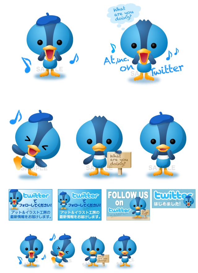 Twitter用 立体的な鳥のキャラクターデザイン例 C70 イラスト工房