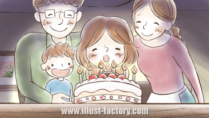G329-3 バースデーケーキ・誕生日祝いのイラスト