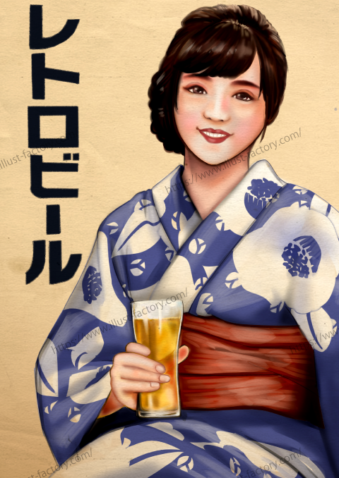 レトロな人物のビール広告イラスト制作例 G4 イラスト工房