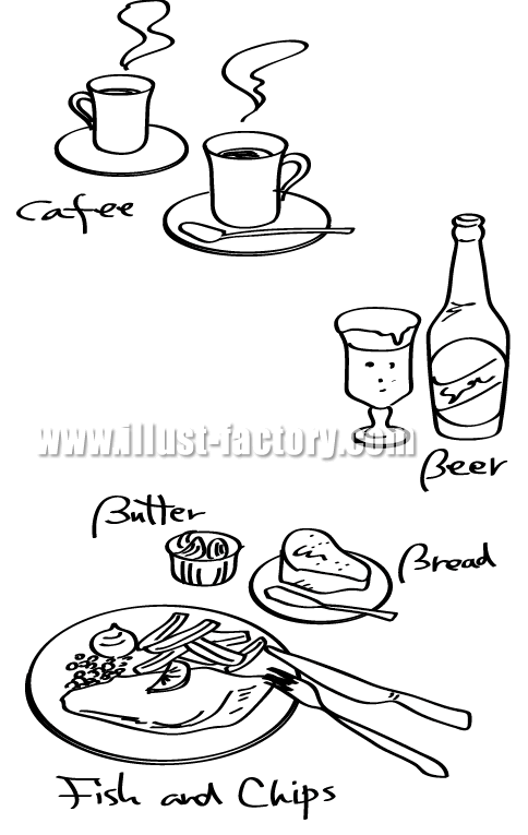 G99-03 手描き風　食べ物、コーヒー、料理イラスト