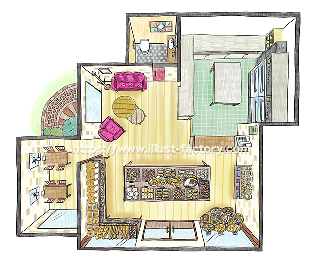 手描き風 店舗の俯瞰パースイラスト 見取り図 H86 イラスト工房
