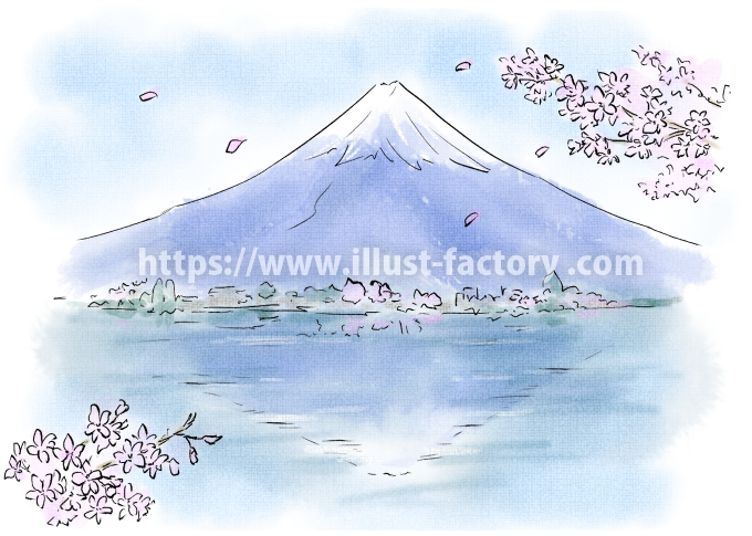 水彩風の風景画イラスト 富士山 スカイツリー H178 イラスト工房