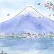水彩風の風景画イラスト　富士山　スカイツリー　H178