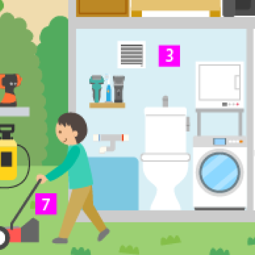 身の回りの製品紹介のページ用住宅の断面図・街並みのイラスト H192s