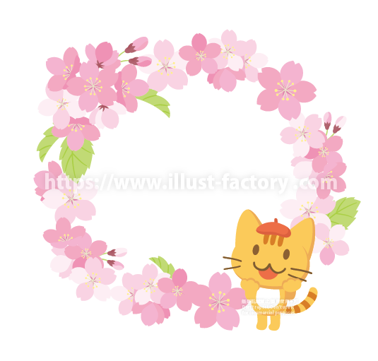桜と猫のフレームデザイン　D24-3