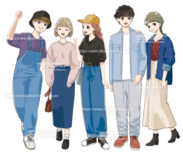 アニメ風タッチ　男女のファッションイラスト　L103