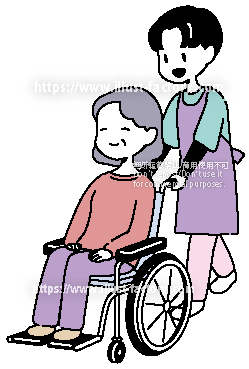 車椅子と介護士イラスト　A392-1