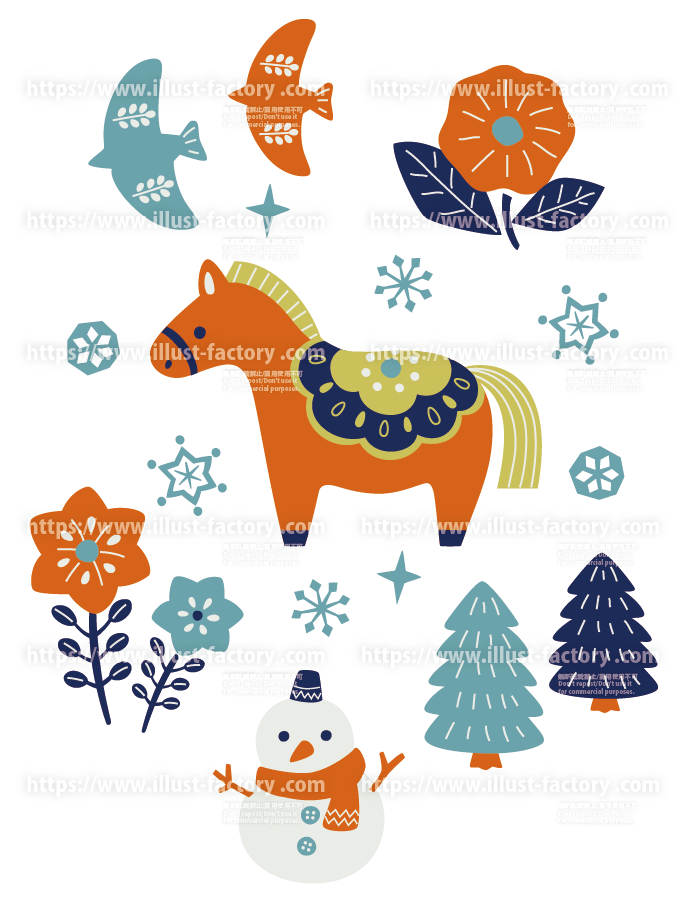 北欧風　馬と雪だるまのイラスト制作例　A417